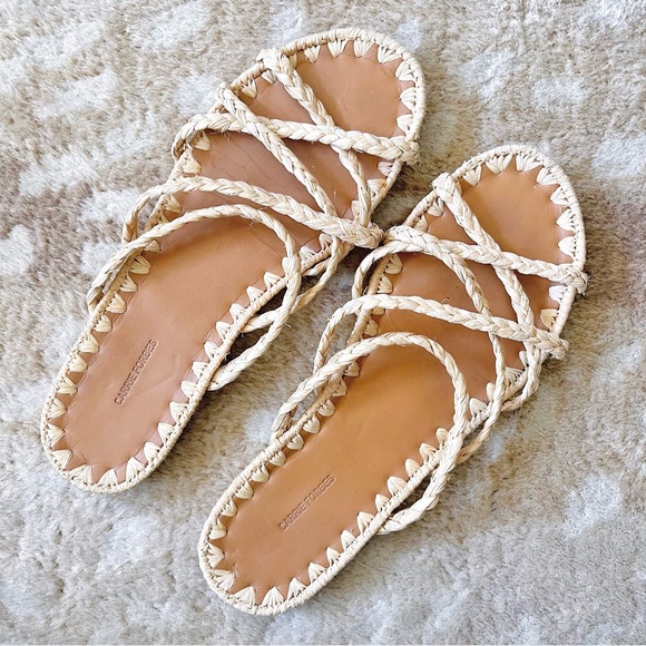 Carrie Forbes Boho Straw Braided Strappy Slip On Sandal In Natural Beige Size 40